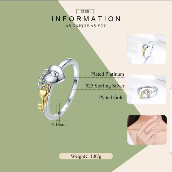 💎🍸Silver sterling lock & key ring - Picture 3 of 4